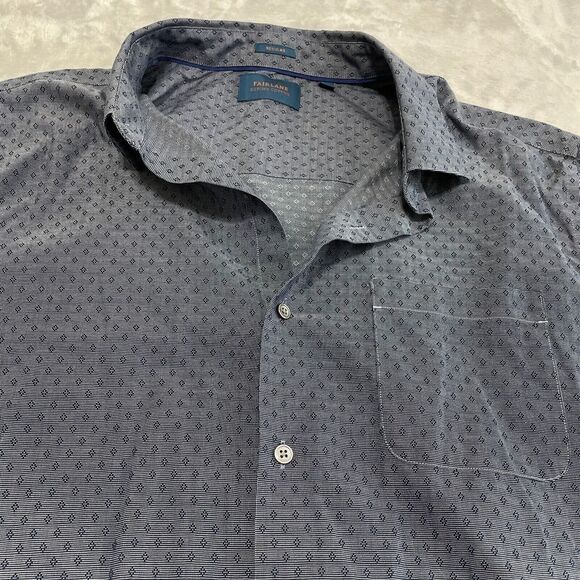 Fairlane Shirt Men XXL Navy Blue Geometric Print Supima Cotton Stitch Fix Career - Picture 3 of 11